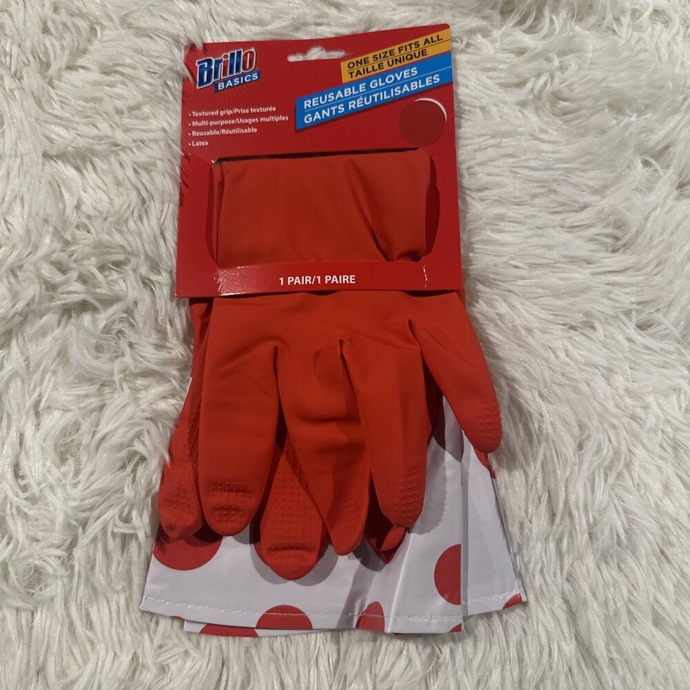 Brillo reusable cleaning dish gloves NEW red polka dot textured grip